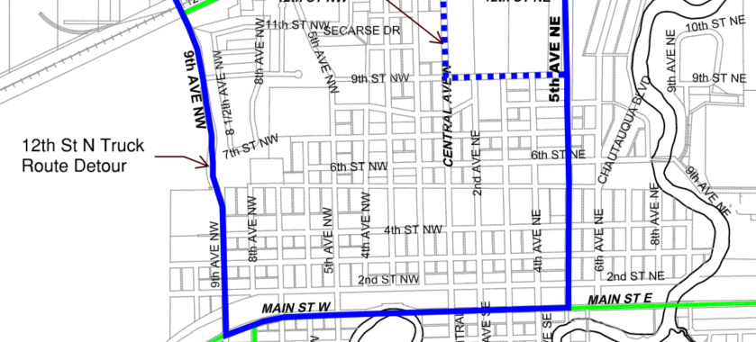 Map showing road closure and detour.
