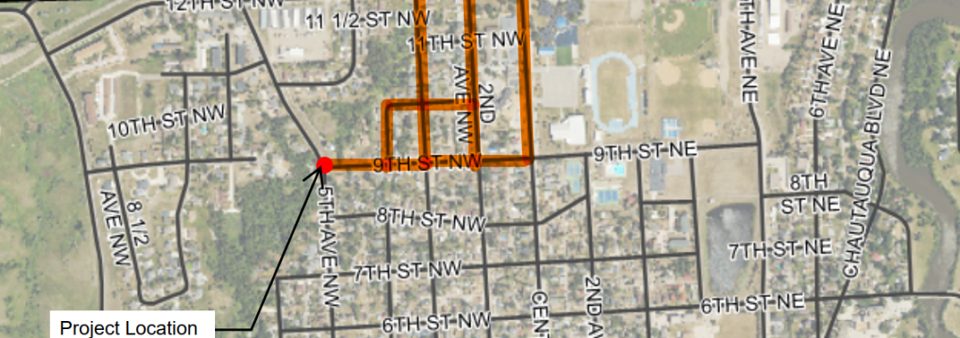 Map indicating affected areas of the water disruption in Valley City.